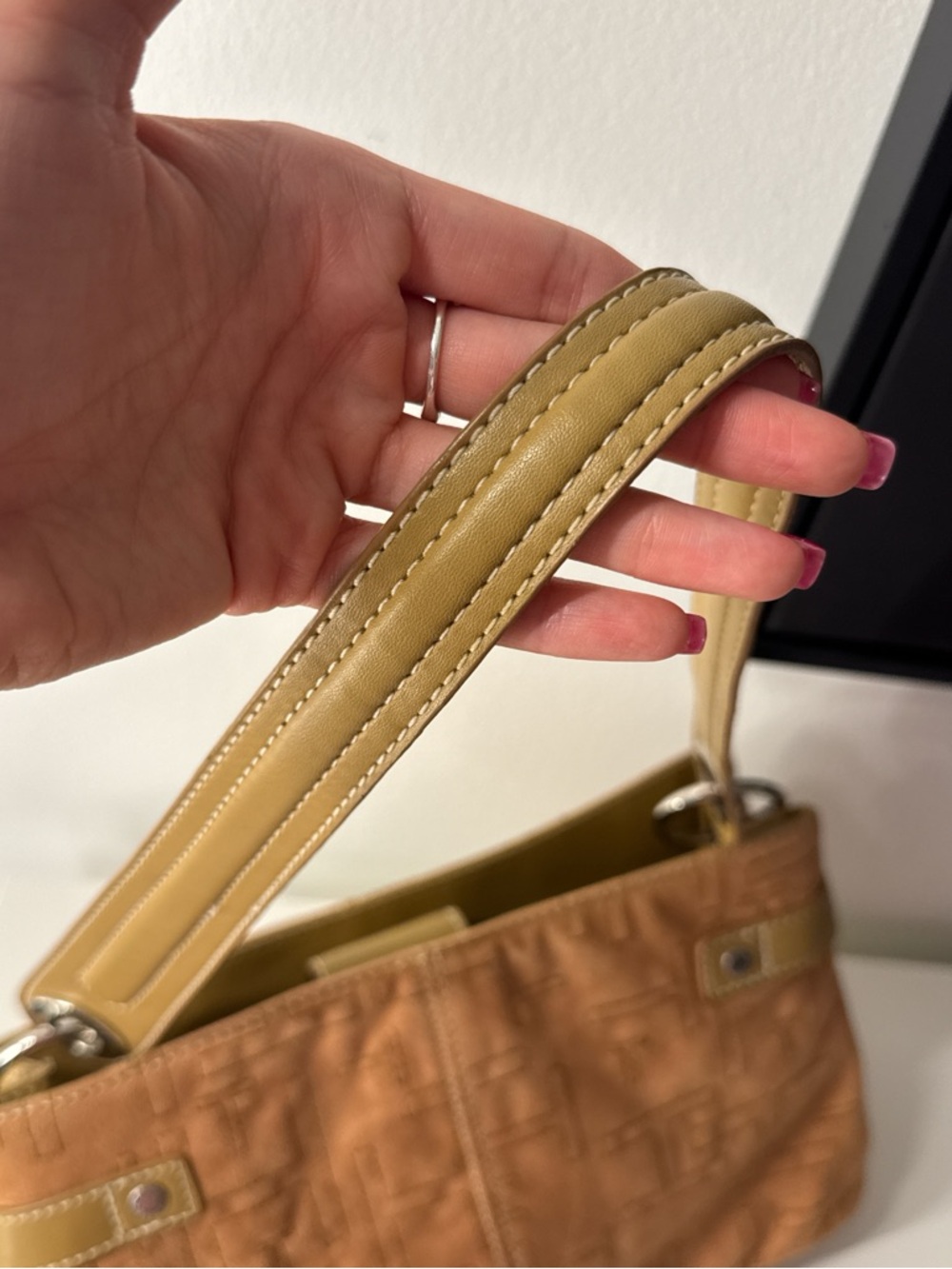 Women's Tan Suede Tommy Hilfiger Shoulder Bag - Picture 3 of 4